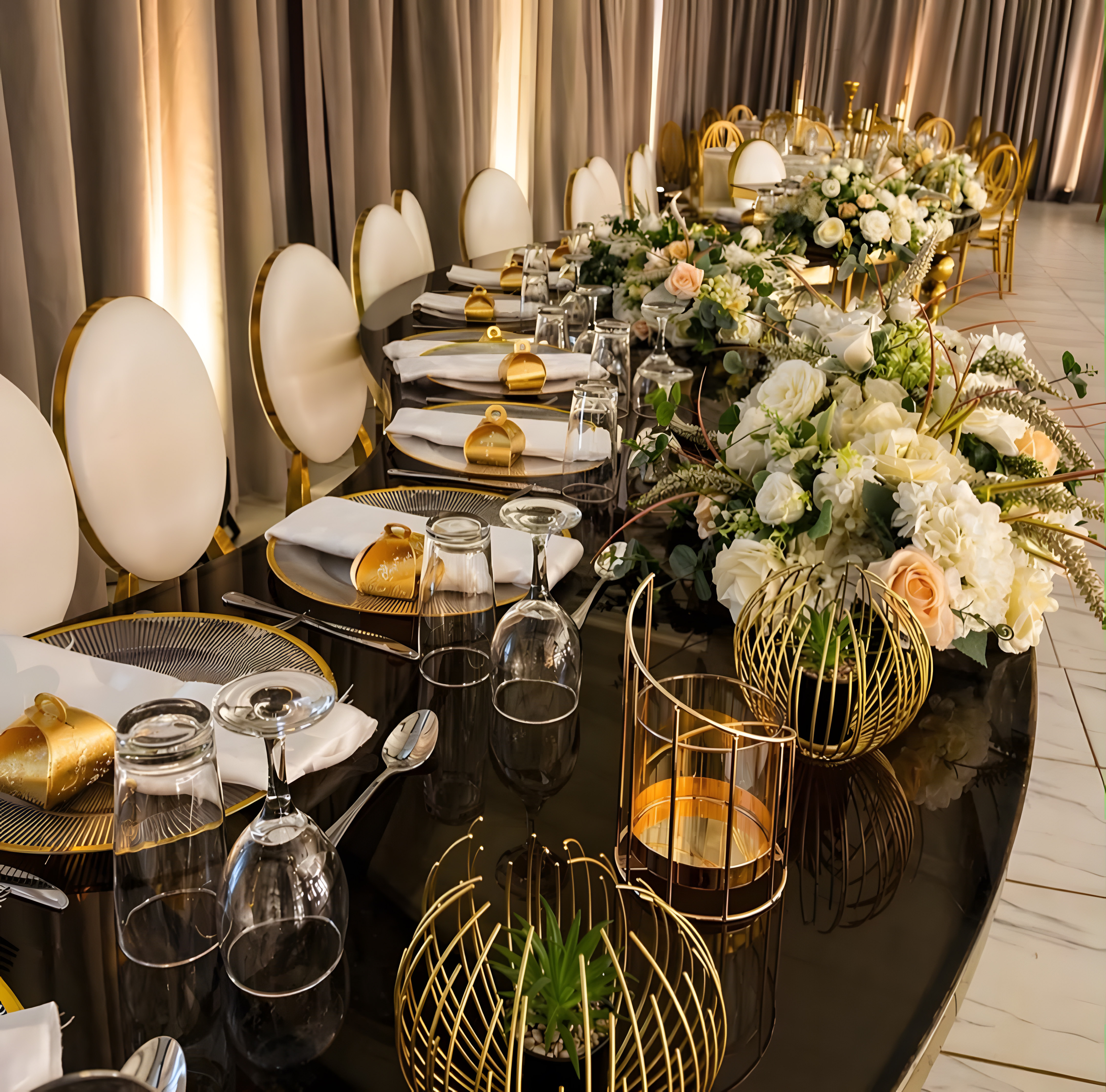 Floral centrepiece table setup